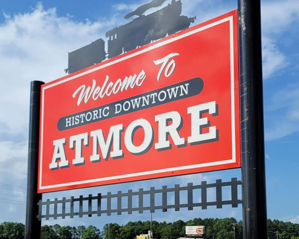 Welcome to Historic Downtown Atmore sign